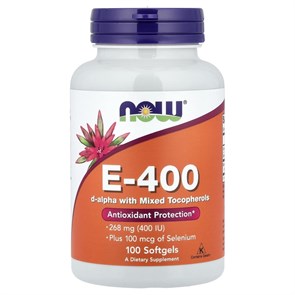 NOW E-400 Plus Selenium 268 мг (400 МЕ) + 100 мкг 100 капс. 8436046977433